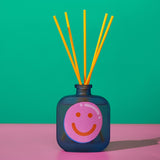 Happy Day Smiley Face Glass Bottle Reed Diffuser - Blue