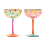 Set of 2 Gold Daisy Champagne Coupes with Coloured Stems 160ml