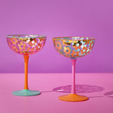 Set of 2 Gold Daisy Champagne Coupes with Coloured Stems 160ml