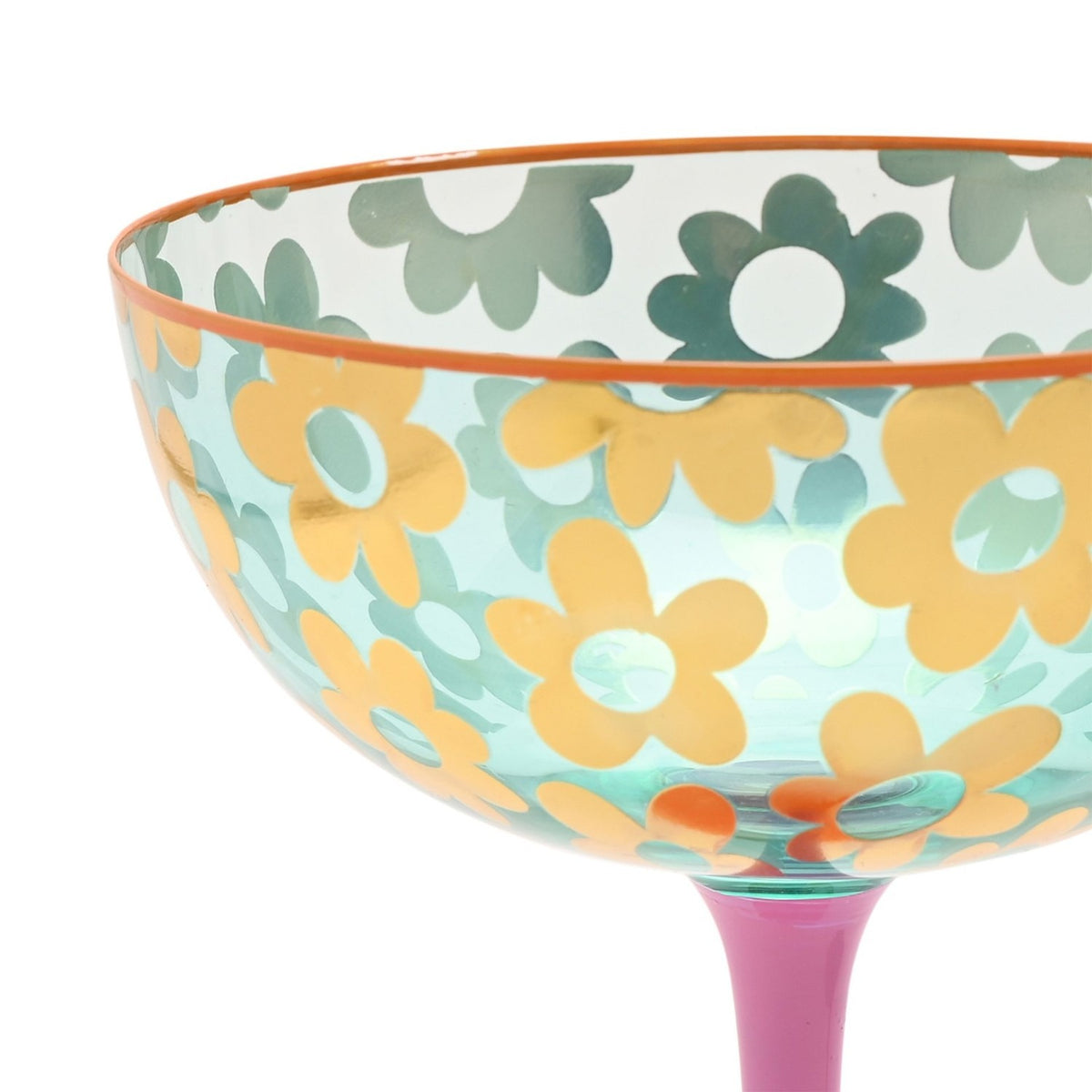 Set of 2 Gold Daisy Champagne Coupes with Coloured Stems 160ml