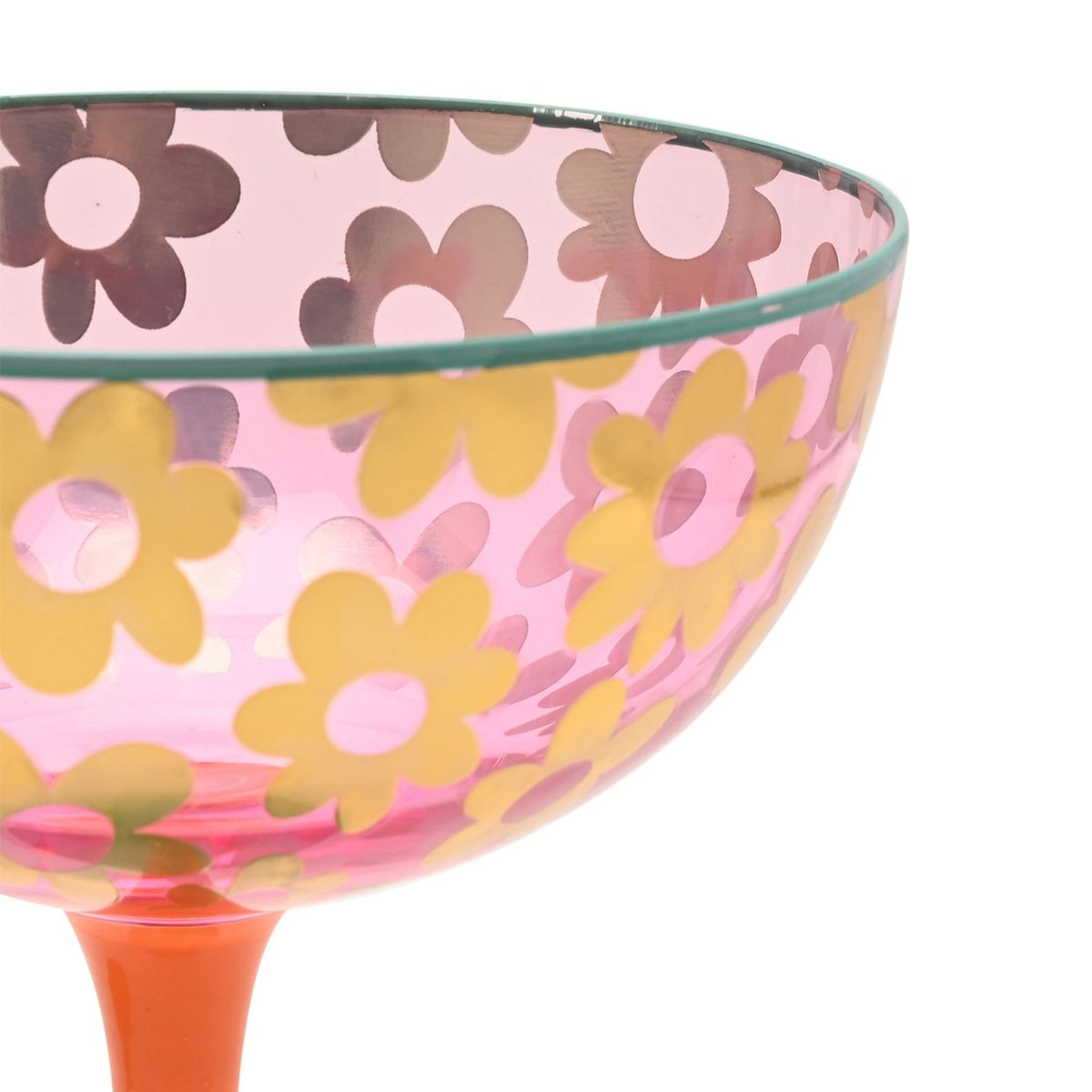 Set of 2 Gold Daisy Champagne Coupes with Coloured Stems 160ml