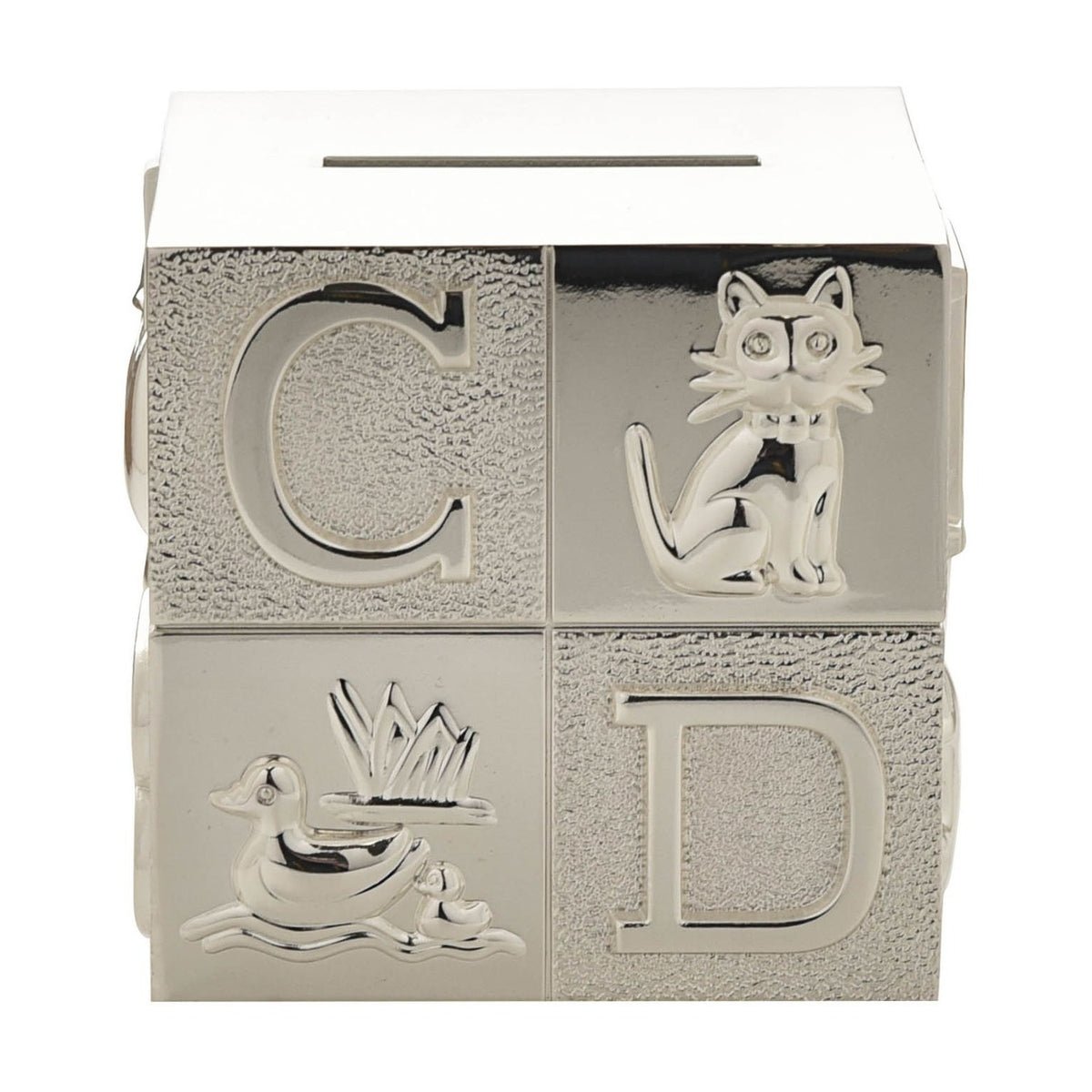 A B C Letter Cube Silverplated Metal Money Box - Silver