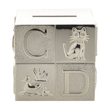 A B C Letter Cube Silverplated Metal Money Box - Silver