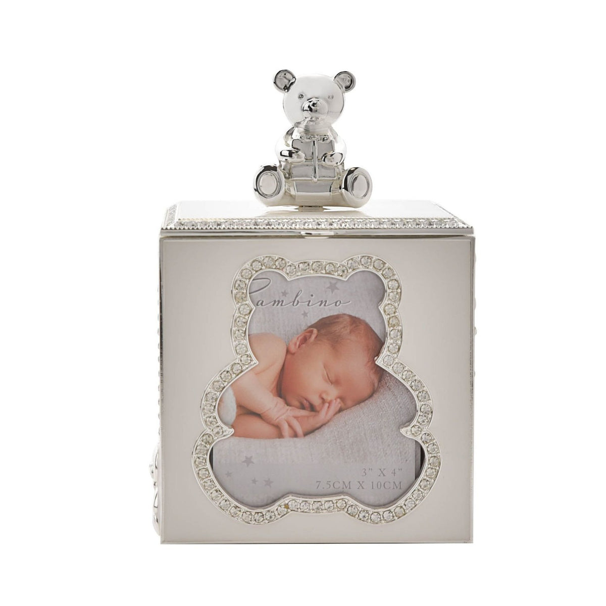 Bear Silverplated Metal Photo Frame Trinket Box - Silver