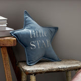 Little Star Velvet Cushion with Silver Letters 30.1cm - Blue