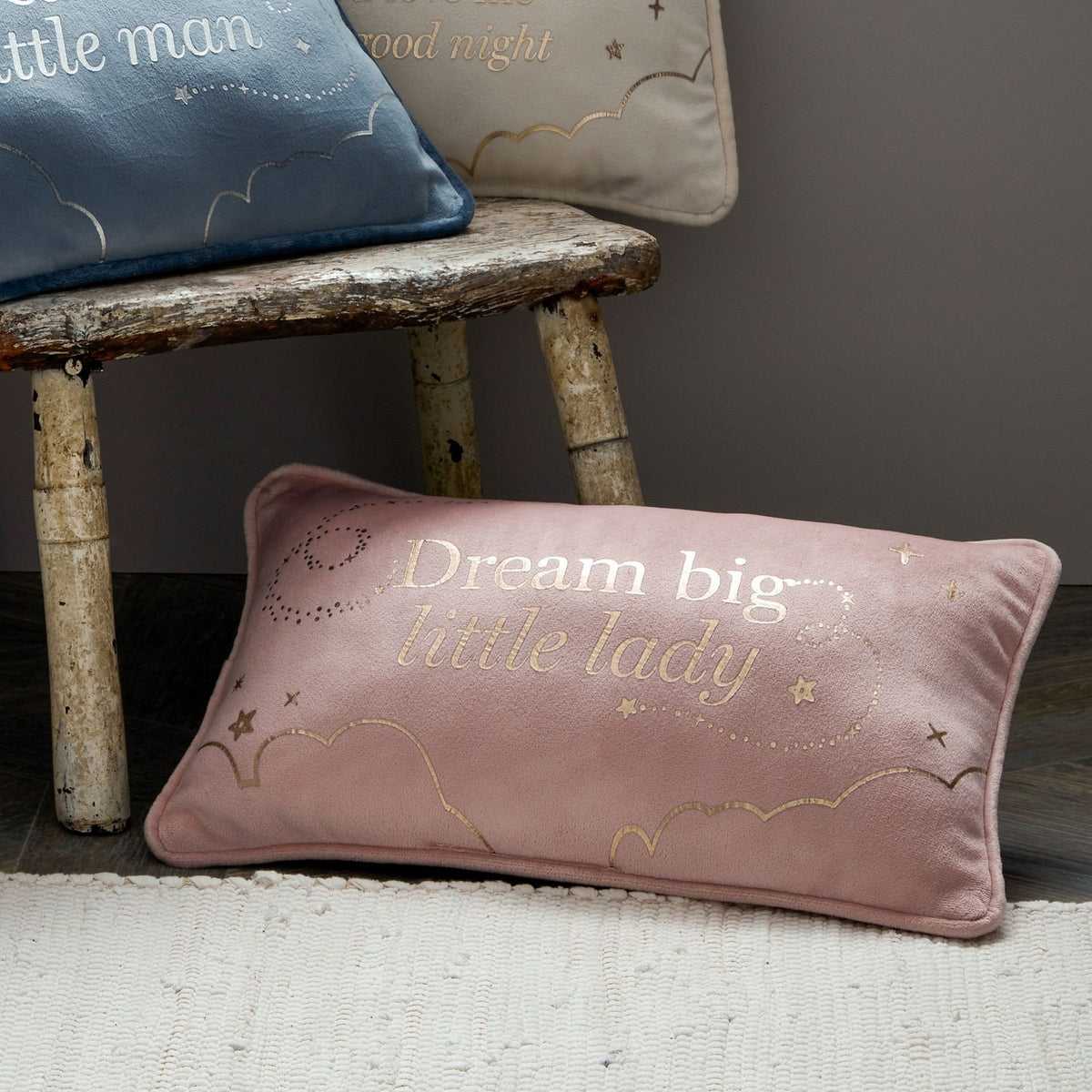 Little Lady Starry Rectangle Velvet Cushion 32.5cm - Blush