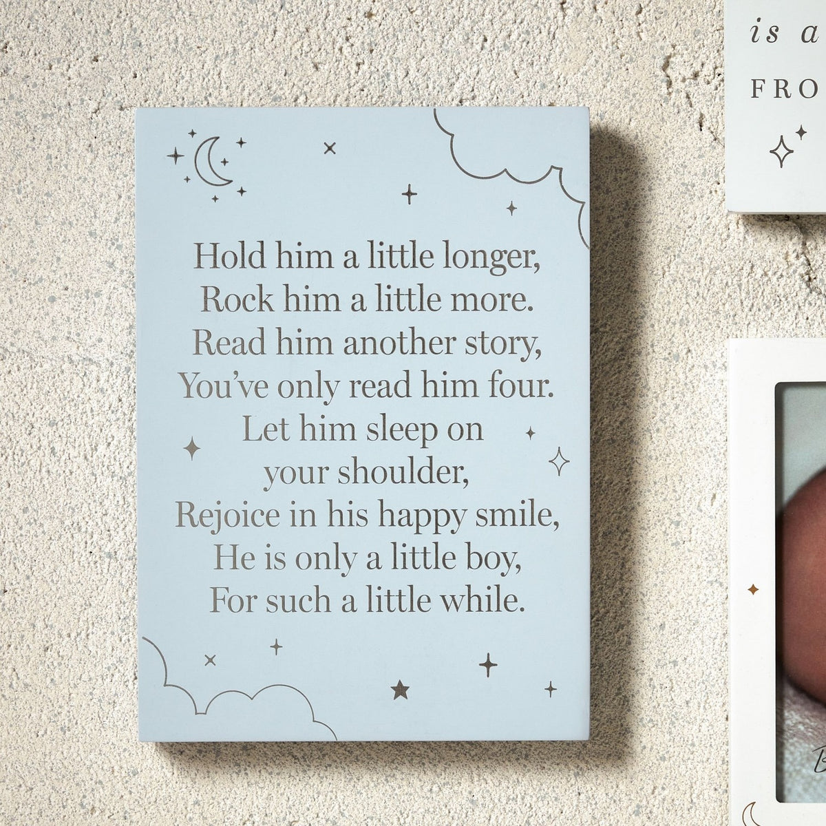 Little Boy Starry Poem Wooden Standing Plaque 18x13cm - Blue