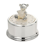 Teddy Bear and Heart Round Silverplated Music Box - Silver