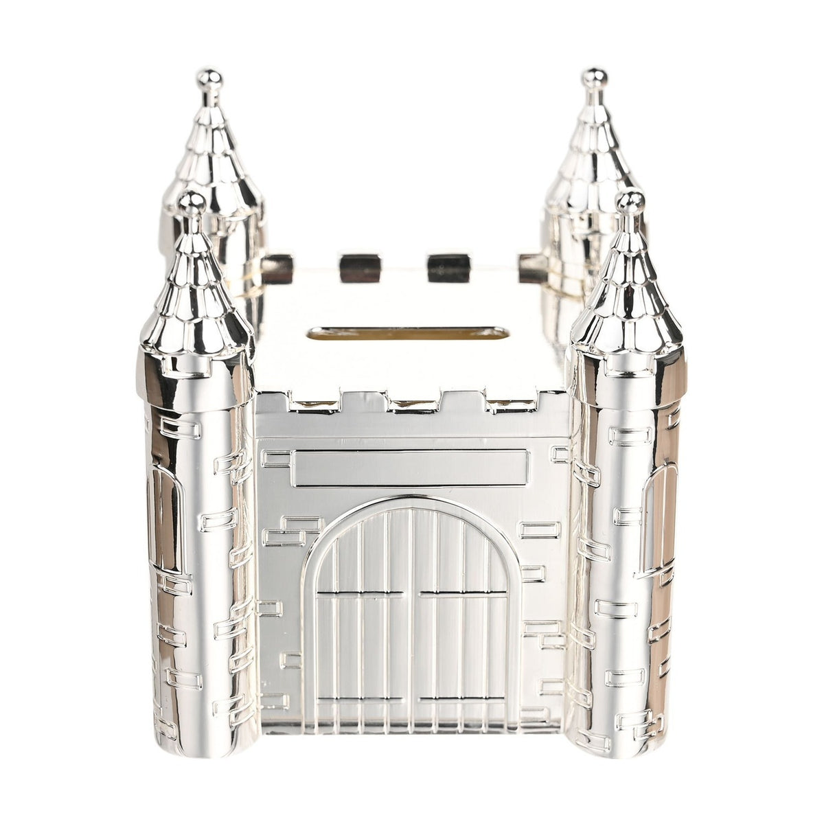 Castle Silverplated Metal Money Box with Turrets - Silver