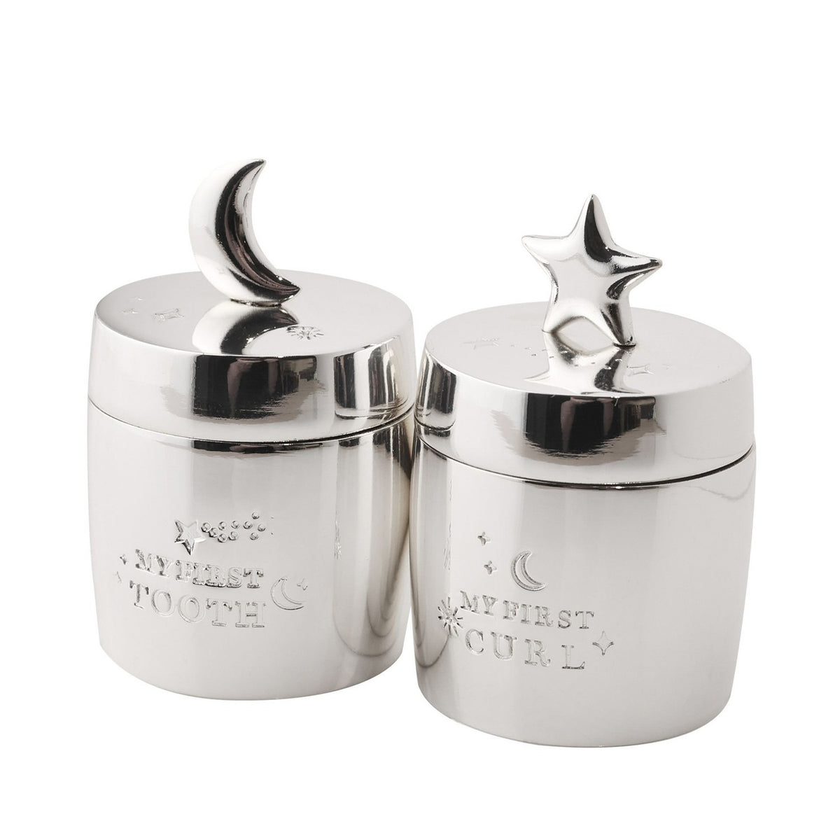 Star & Moon Barrel Tooth & Curl Plated Keepsake Boxes - Silver