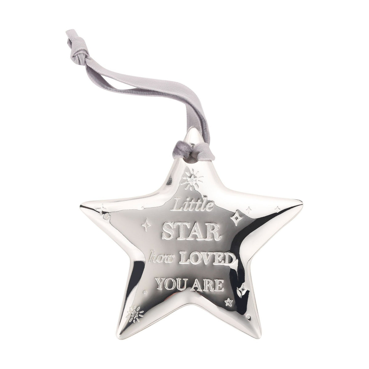 Silverplated Metal Star Plaque with Hanging Ribbon - Silver