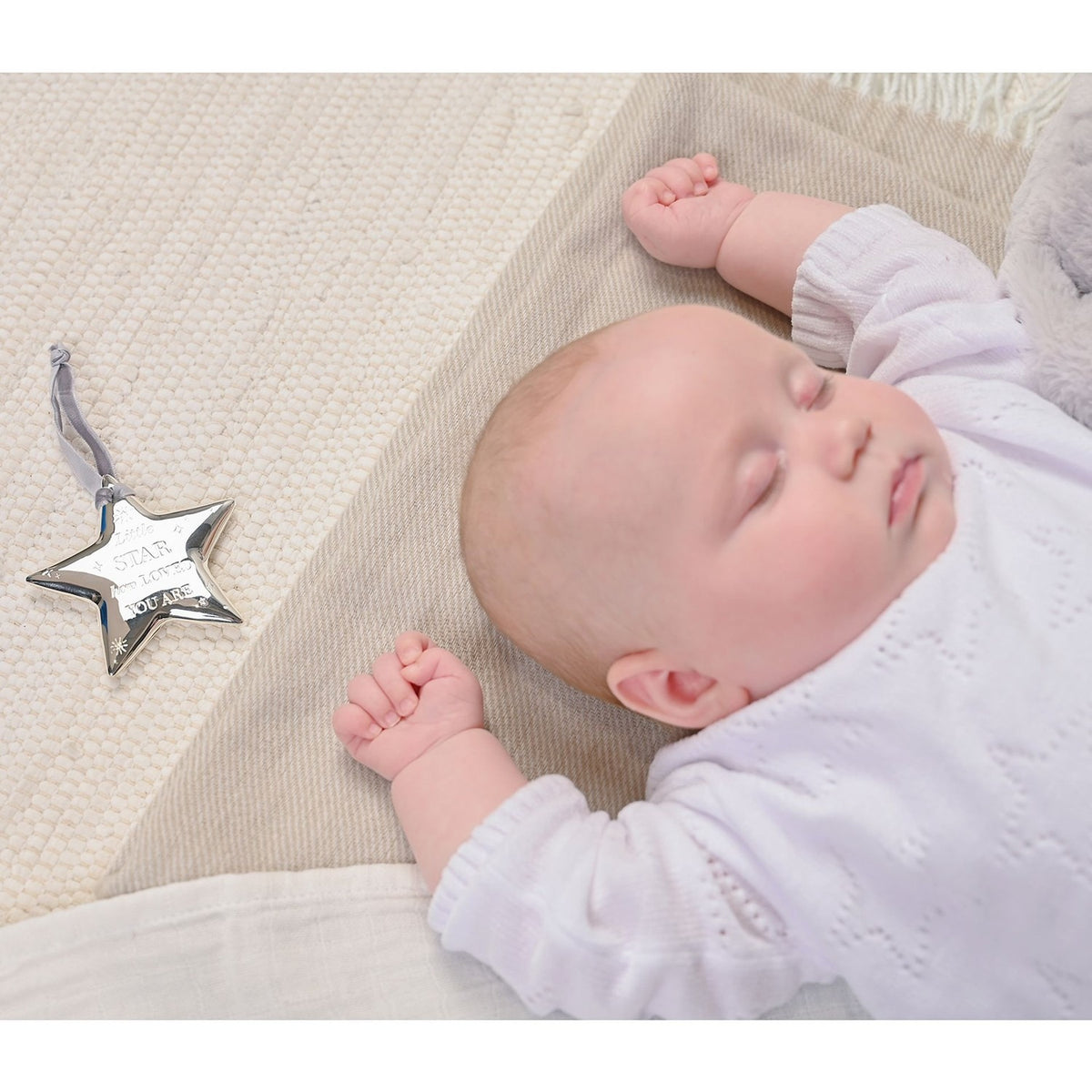 Silverplated Metal Star Plaque with Hanging Ribbon - Silver