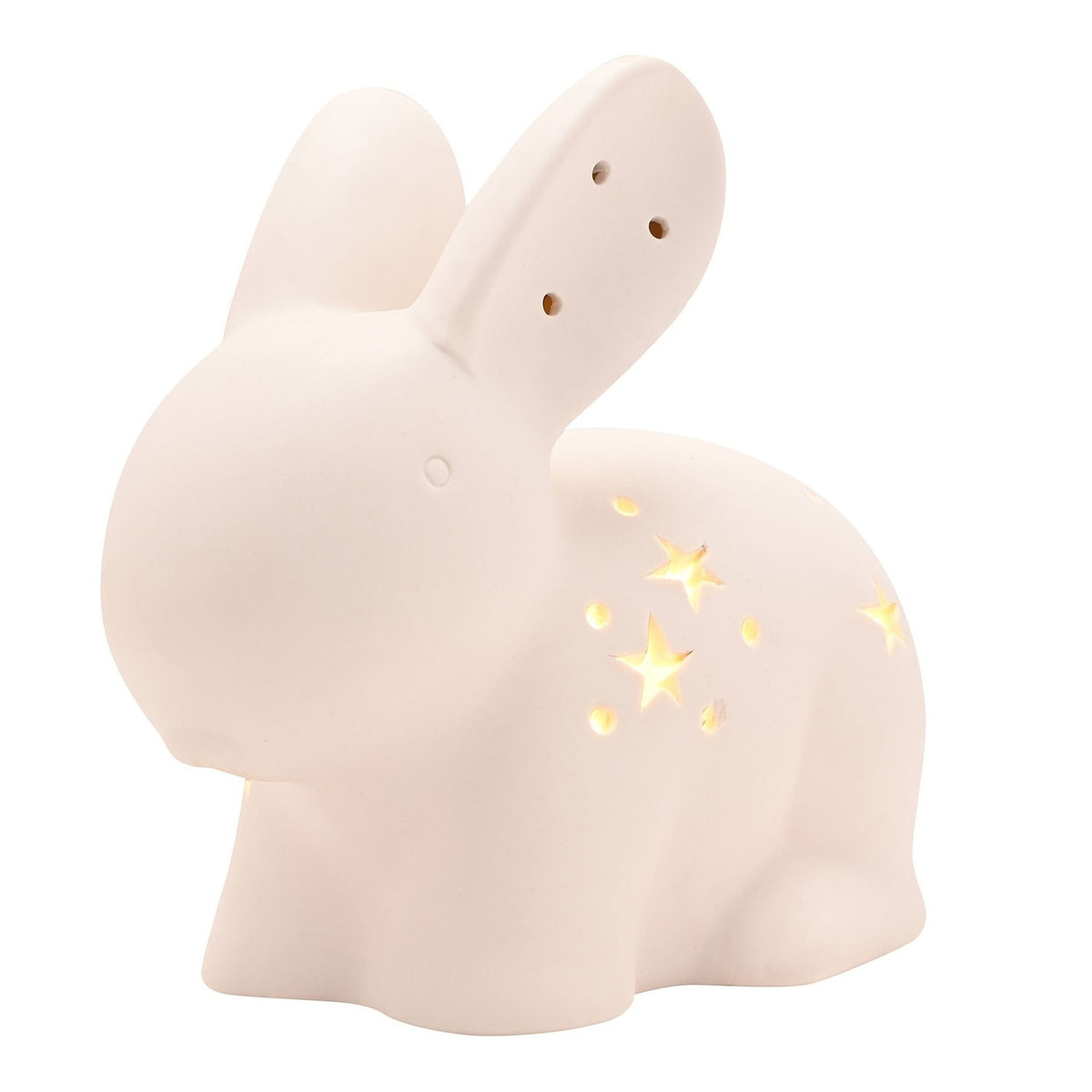 Rabbit Matt Ceramic Night Light with Star Cut-Outs - White