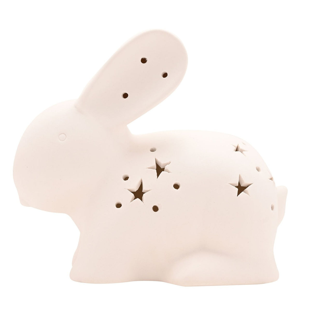 Rabbit Matt Ceramic Night Light with Star Cut-Outs - White