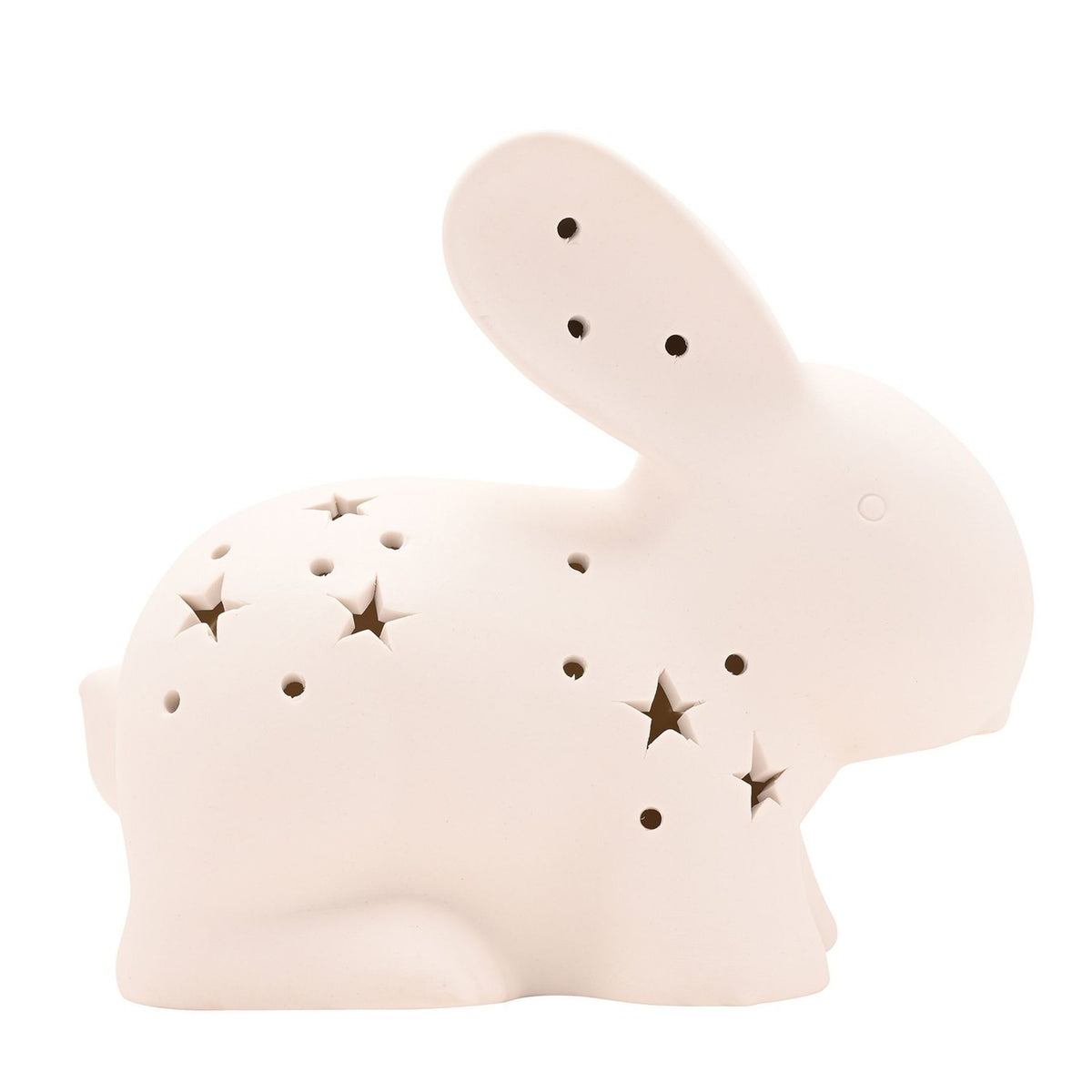 Rabbit Matt Ceramic Night Light with Star Cut-Outs - White