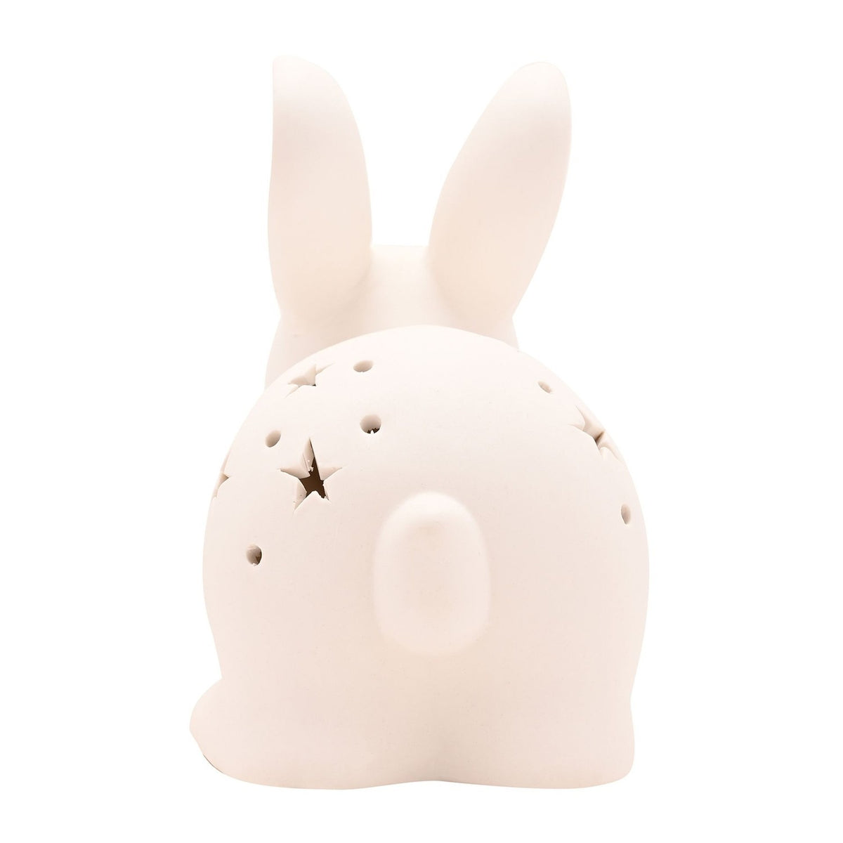 Rabbit Matt Ceramic Night Light with Star Cut-Outs - White