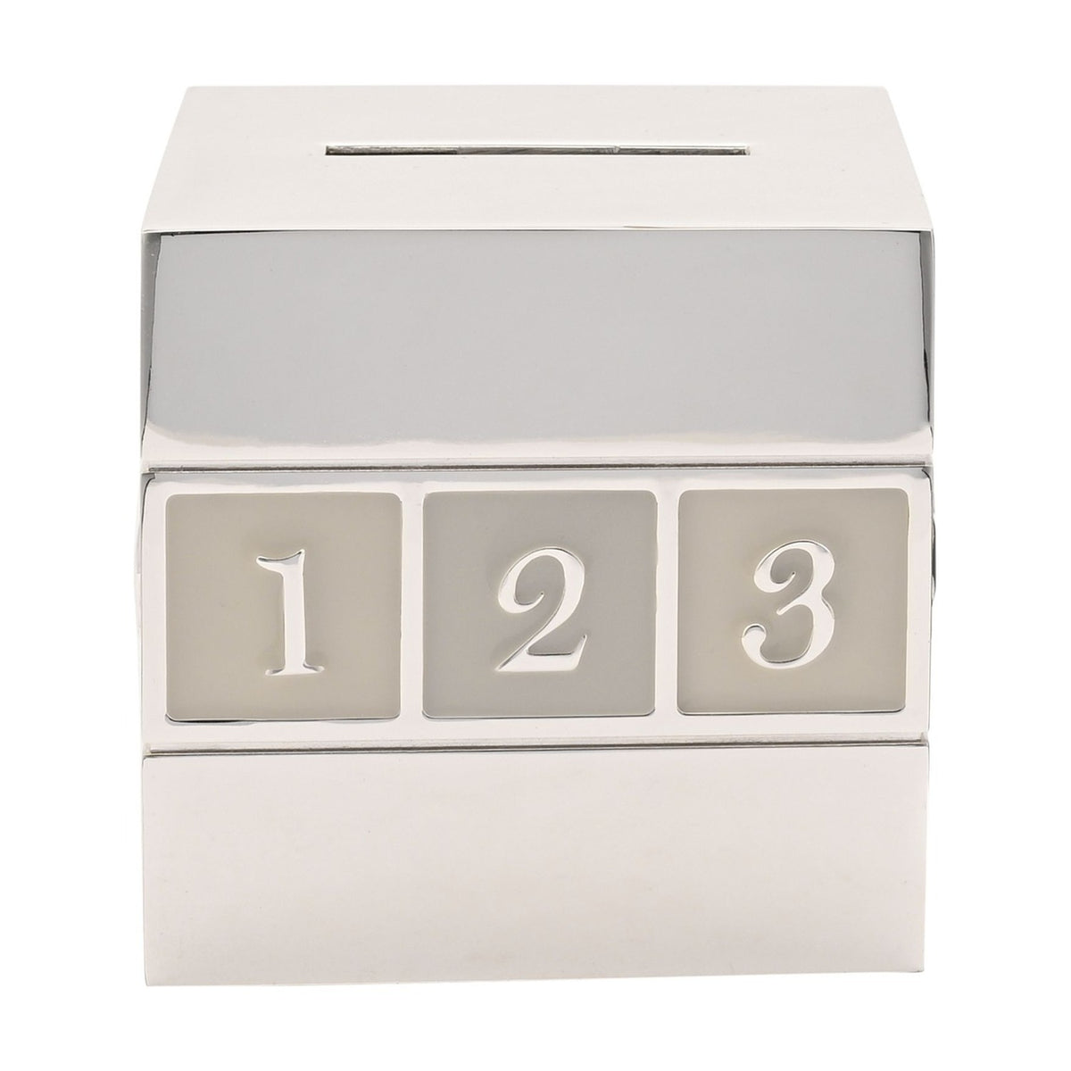 ABC and 123 Baby Block Silverplated Cube Money Box - Silver