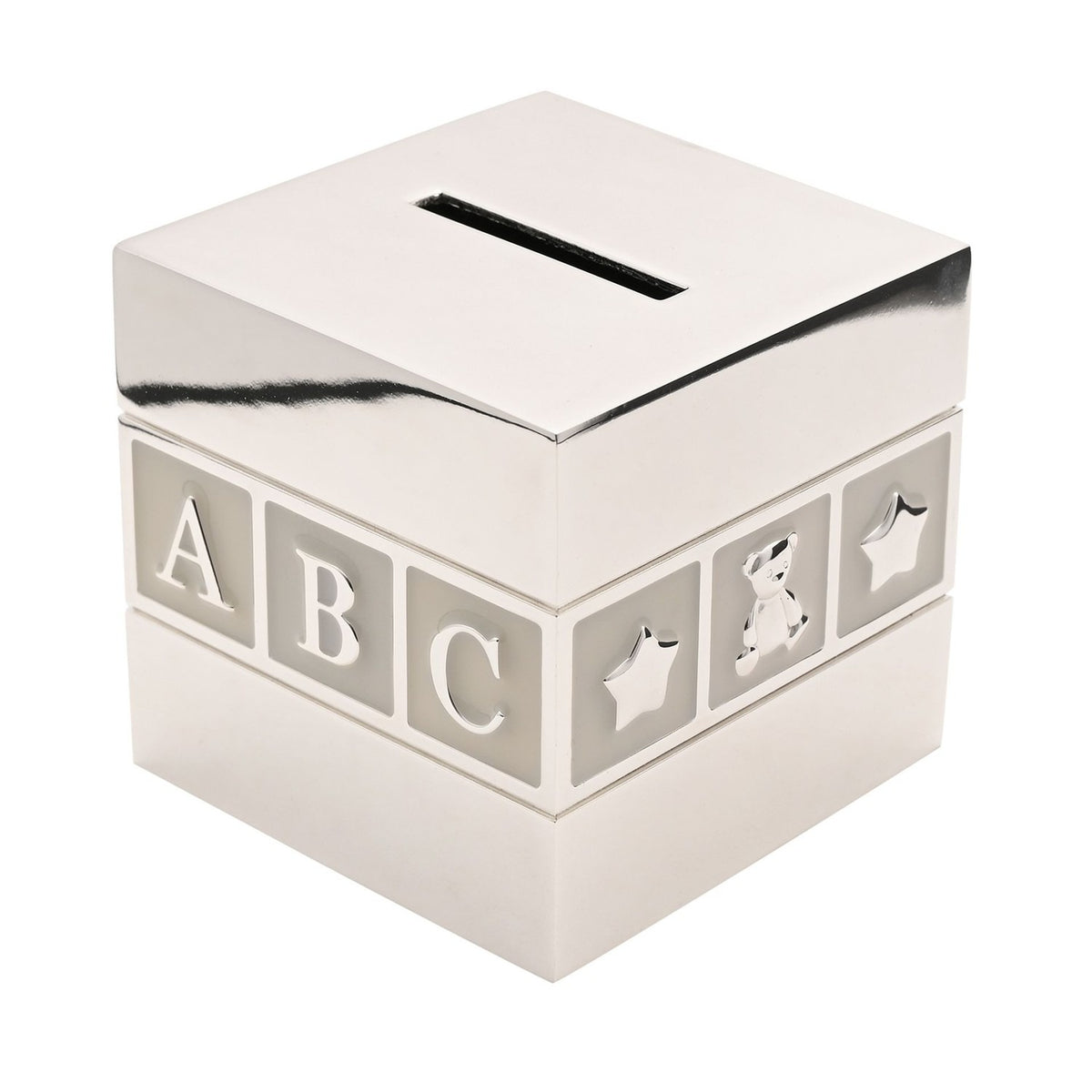 ABC and 123 Baby Block Silverplated Cube Money Box - Silver