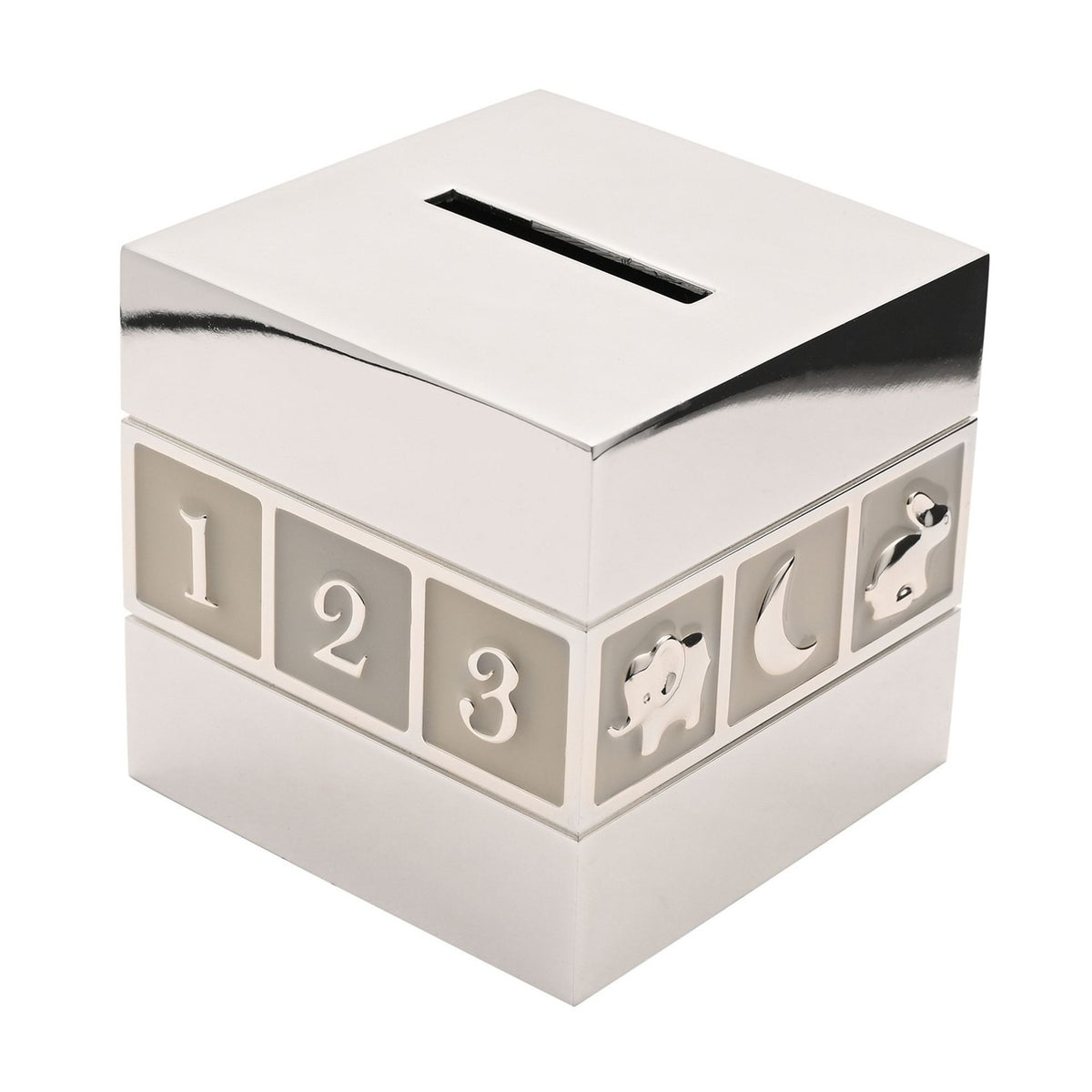 ABC and 123 Baby Block Silverplated Cube Money Box - Silver