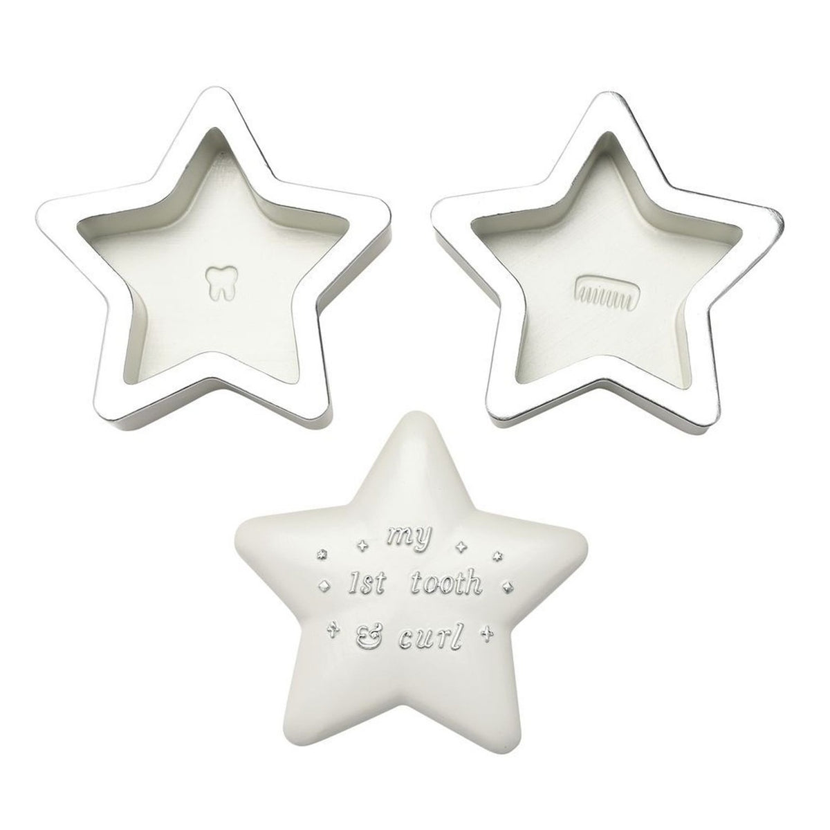 My 1st Tooth & Curl Star Tiered Ceramic Keepsake Box - White