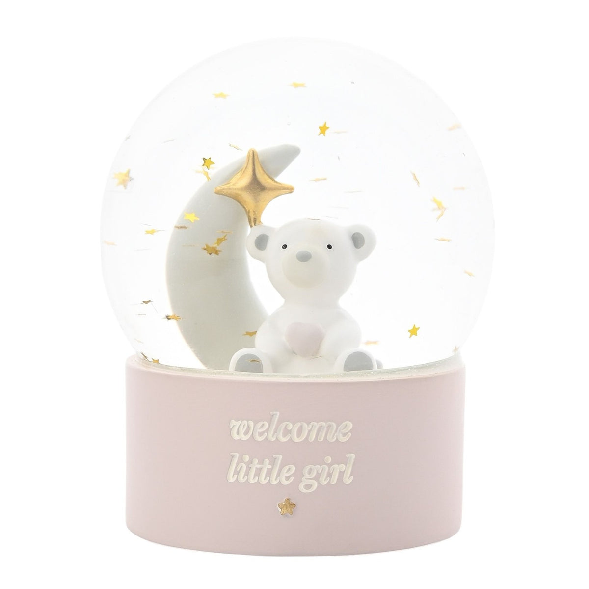 'Welcome Little Girl' Bear Resin Water Globe Ornament - Pink
