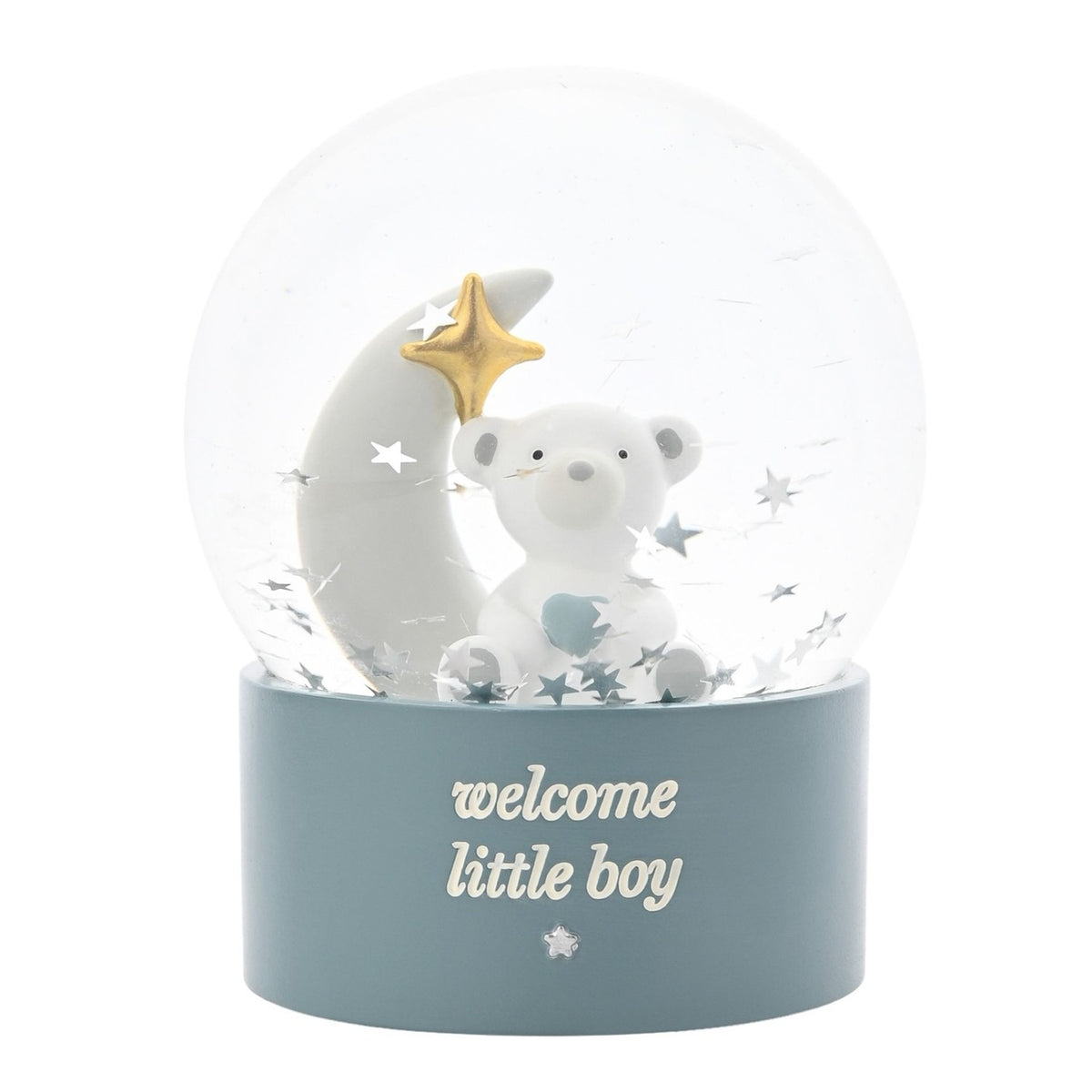 'Welcome Little Boy' Bear Resin Water Globe Ornament - Blue