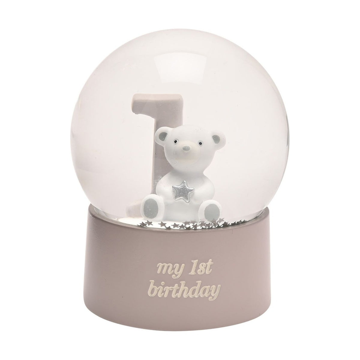 My 1st Birthday Teddy Bear Glass Snow Globe - Lilac & White