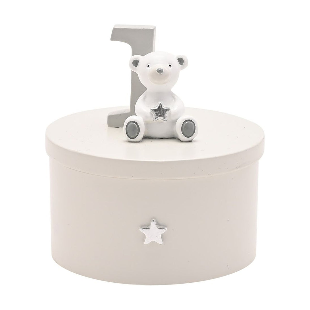 My 1st Birthday Bear and Star Wooden Trinket Box - White