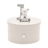 My 1st Birthday Bear and Star Wooden Trinket Box - White