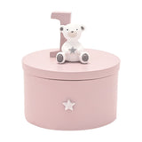 Teddy Bear and Number 1 Wooden Trinket Box - Pink & White