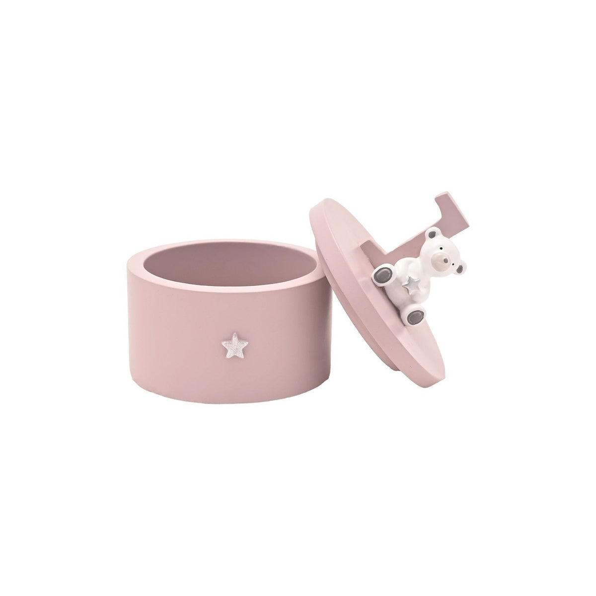 Teddy Bear and Number 1 Wooden Trinket Box - Pink & White