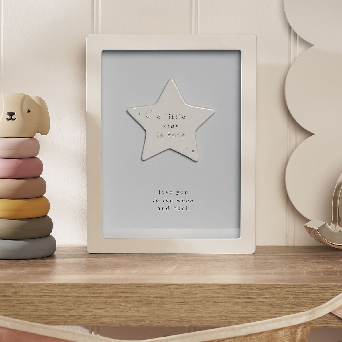 Little Star Is Born Wooden Framed Plaque 17cm - Blue & Cream