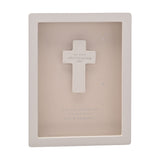 Christening Cross Wooden Framed Plaque 17cm - Beige & White