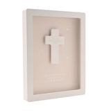 Christening Cross Wooden Framed Plaque 17cm - Beige & White