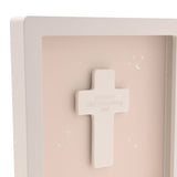 Christening Cross Wooden Framed Plaque 17cm - Beige & White