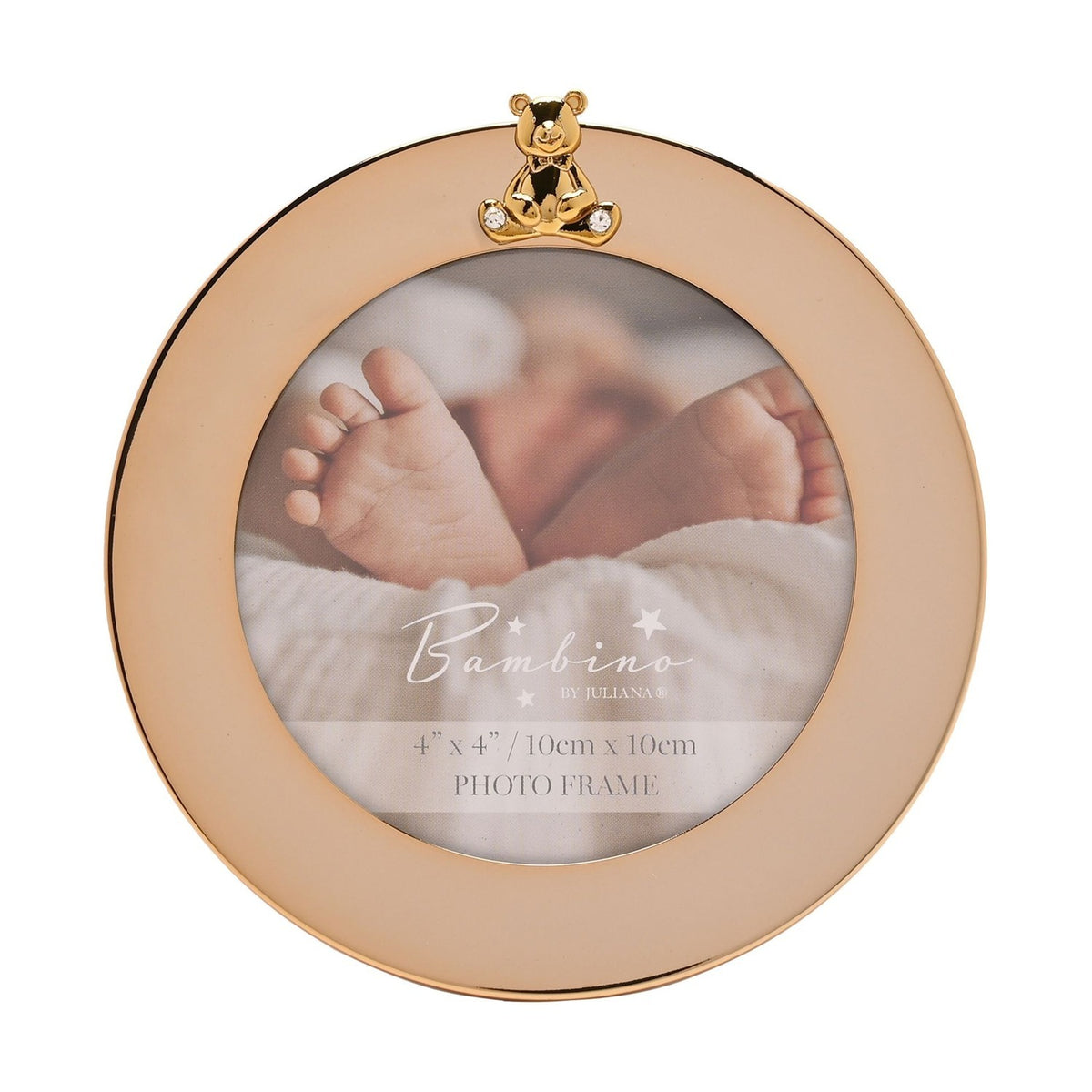 Round Teddy Bear Steel Photo Frame with Stand 4 x 4in - Gold