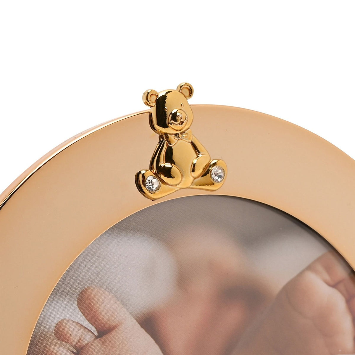 Round Teddy Bear Steel Photo Frame with Stand 4 x 4in - Gold