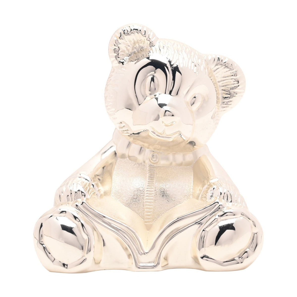 Silverplated Sitting Teddy Bear with Book Money Box - Silver