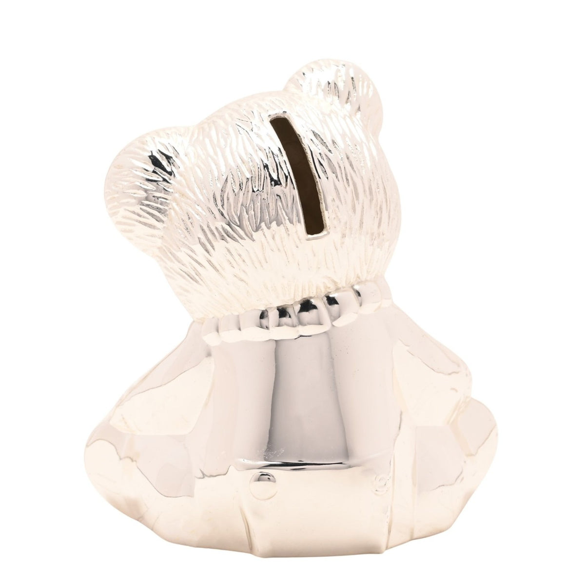 Silverplated Sitting Teddy Bear with Book Money Box - Silver