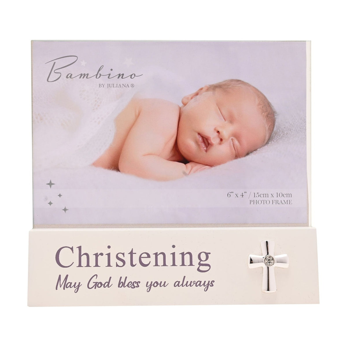 Christening Block MDF Photo Frame with Cross 6 x 4in - White