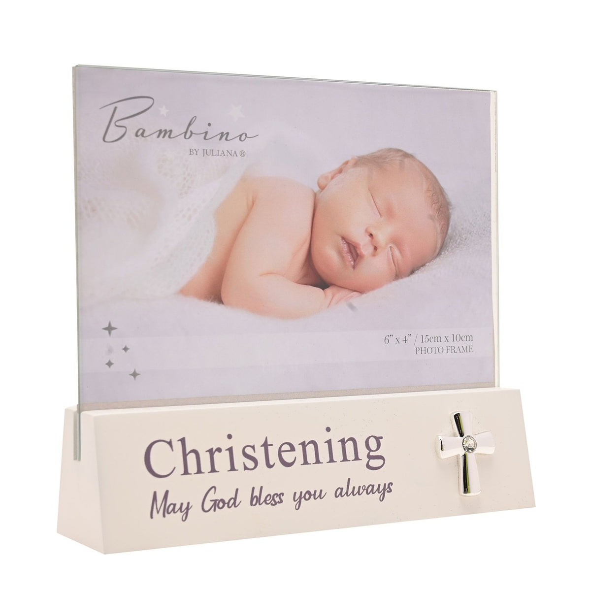Christening Block MDF Photo Frame with Cross 6 x 4in - White