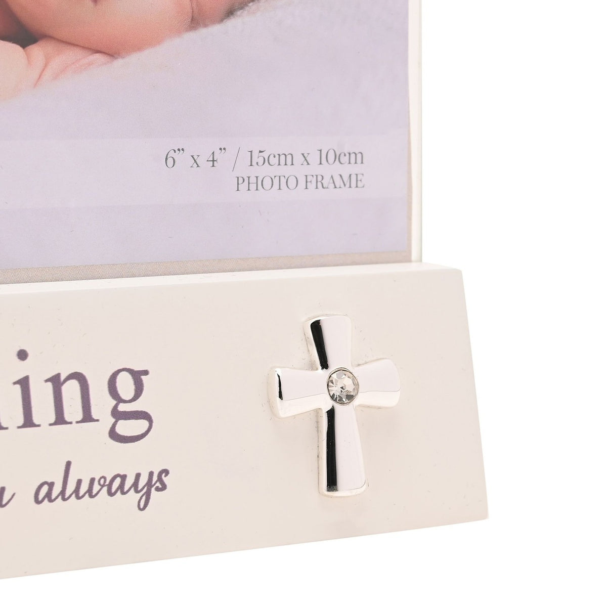 Christening Block MDF Photo Frame with Cross 6 x 4in - White