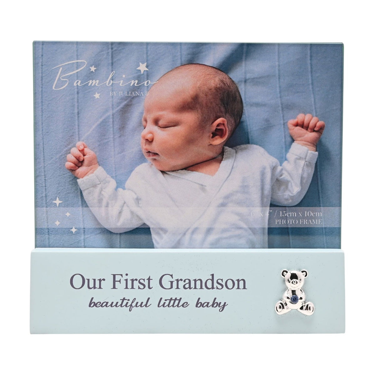 First Grandson Block MDF Photo Frame 6 x 4in - Light Blue
