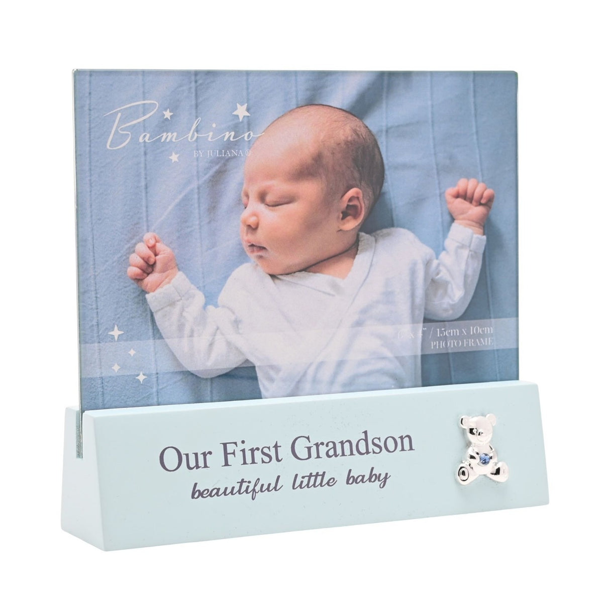 First Grandson Block MDF Photo Frame 6 x 4in - Light Blue
