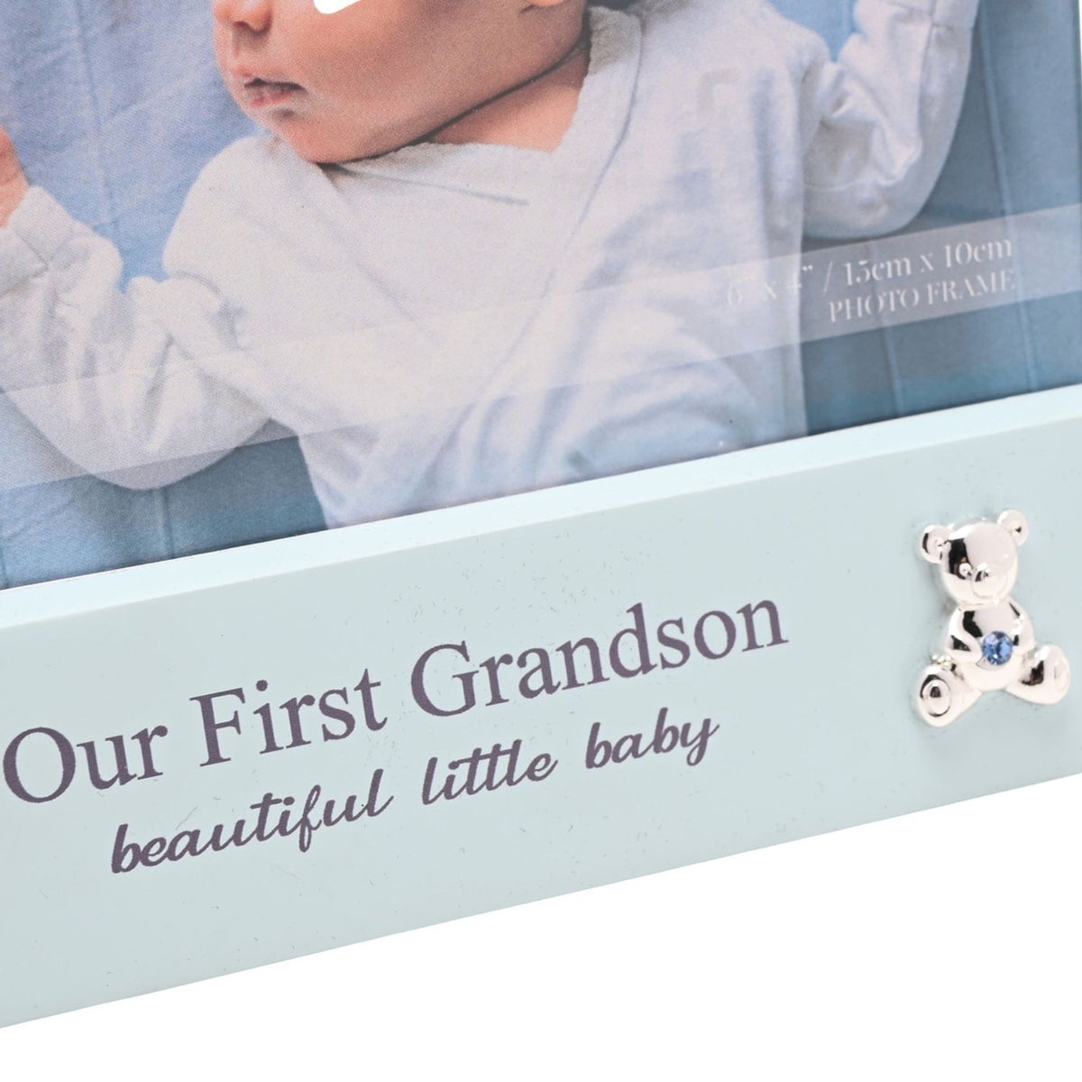 First Grandson Block MDF Photo Frame 6 x 4in - Light Blue