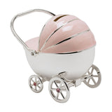 Silverplated Pram Money Box with Coin Slot - Silver & Pink