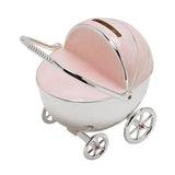 Silverplated Pram Money Box with Coin Slot - Silver & Pink
