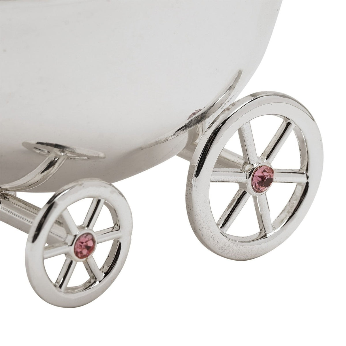 Silverplated Pram Money Box with Coin Slot - Silver & Pink
