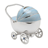 Plated Pram Money Box with Spoked Wheels - Silver & Blue