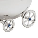 Plated Pram Money Box with Spoked Wheels - Silver & Blue